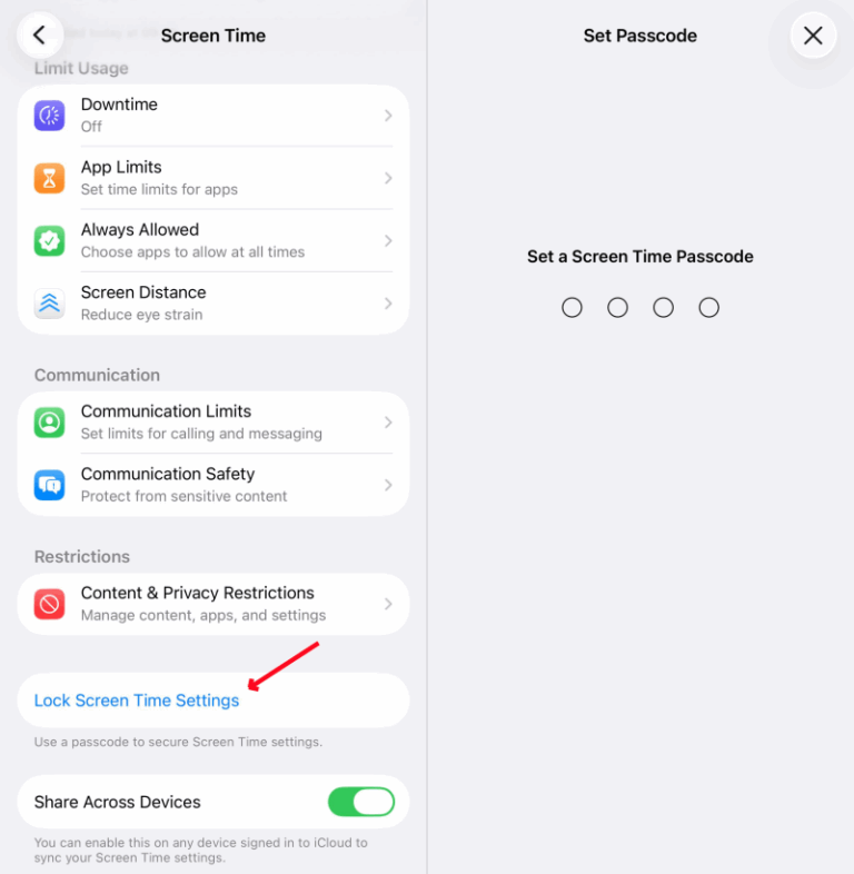 set screen time passcode