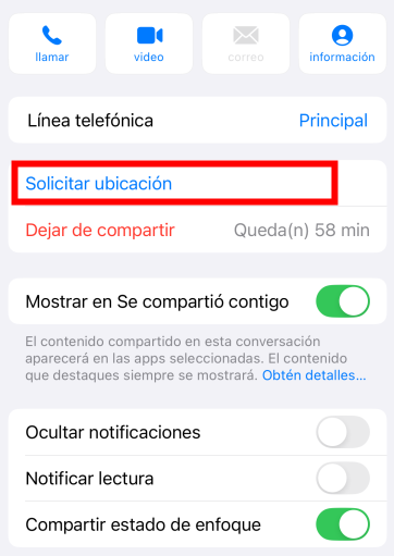 solicitar ubicación en la app Mensajes iPhone