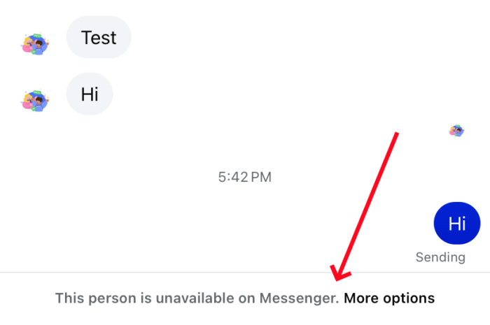 Esta pessoa não está disponível no Messenger