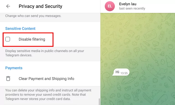 Telegramでセンシティブなコンテンツをオフにする