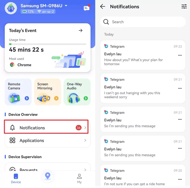 Telegram-gelöschte Nachrichten über Airdroid anzeigen 1