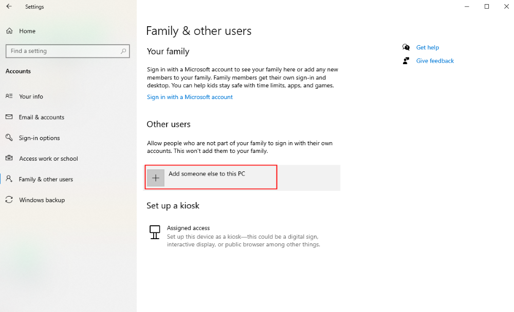windows 10 add someone to this pc